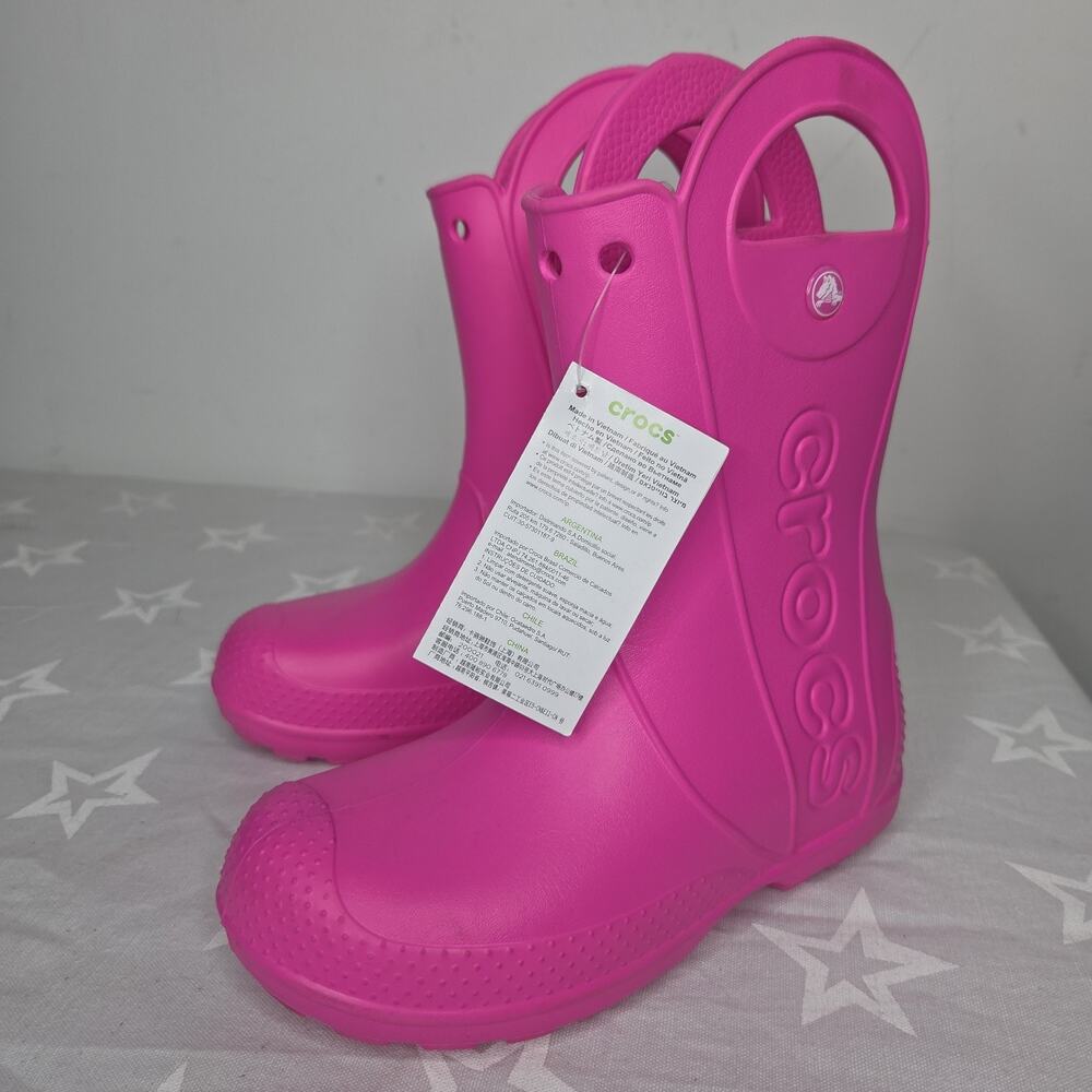 Crocs Kids Handle It Rain Boots Size 2 Party Pink Waterproof Slip On J2 NWT